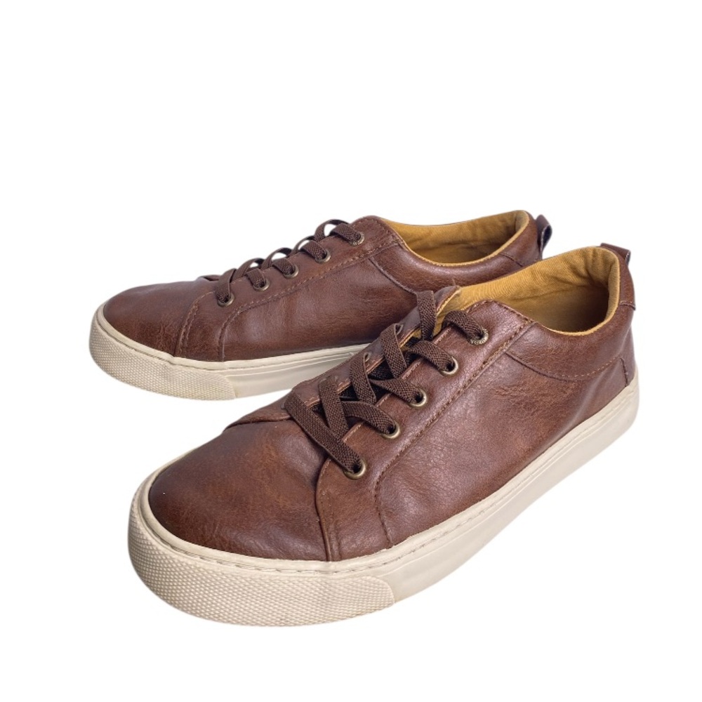 Old Navy Men’s Brown Leather Low-Top Sneakers | Casual Lace-Up Shoes Size 5